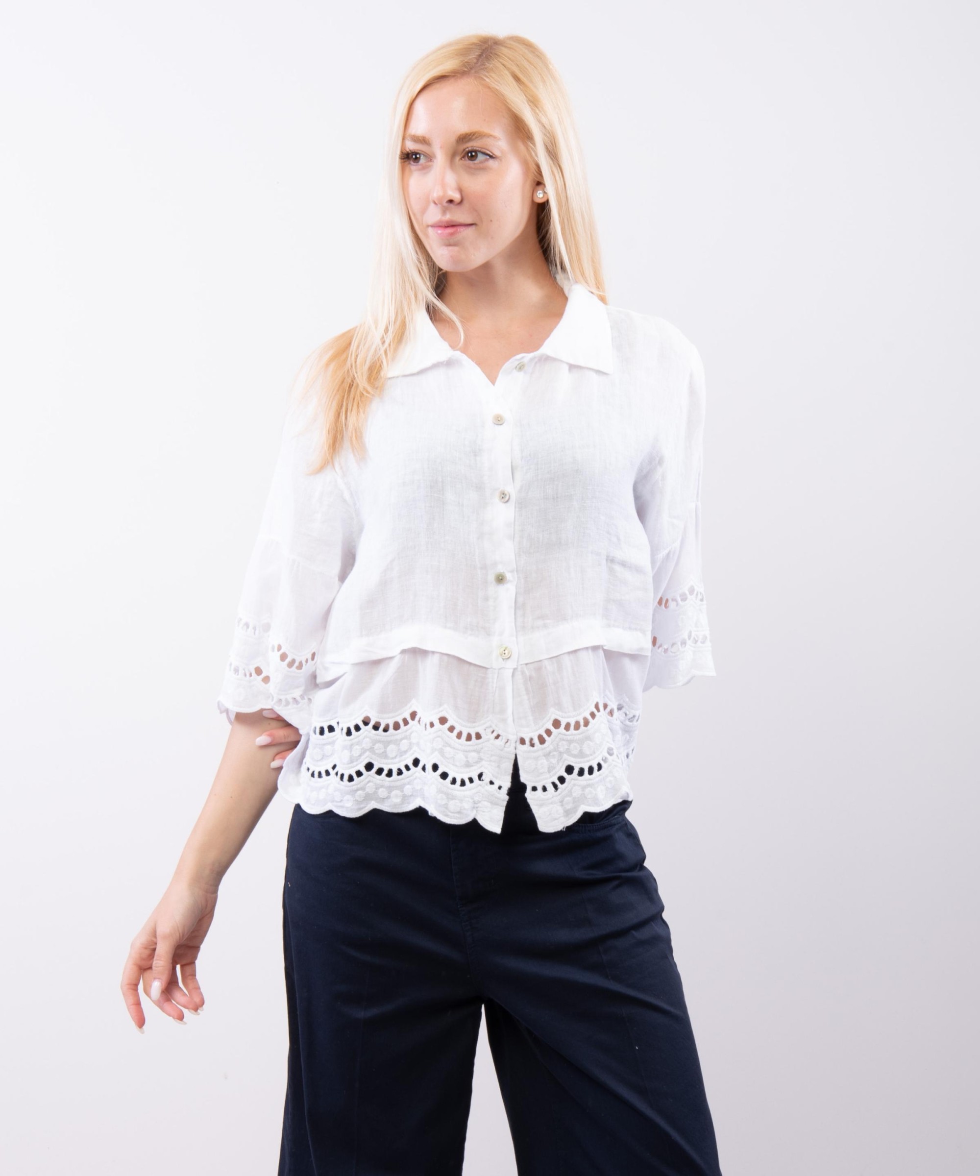 Camicia Lino con Orlo Ricamato