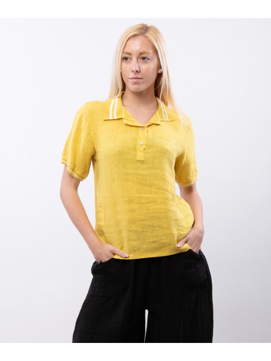 Polo Lino con Colletto a Righe