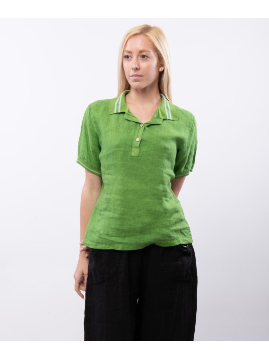 Polo Lino con Colletto a Righe