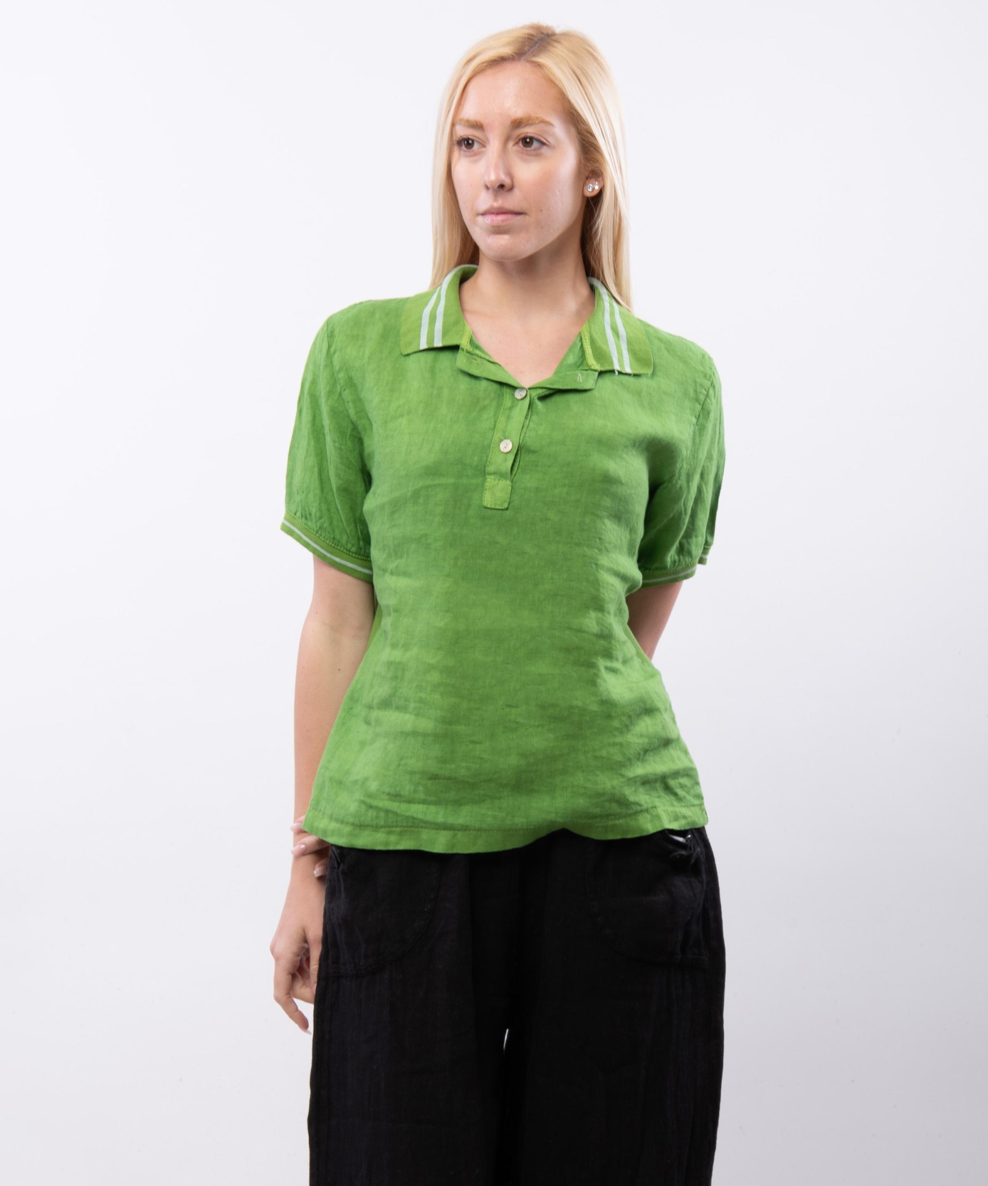 Polo Lino con Colletto a Righe