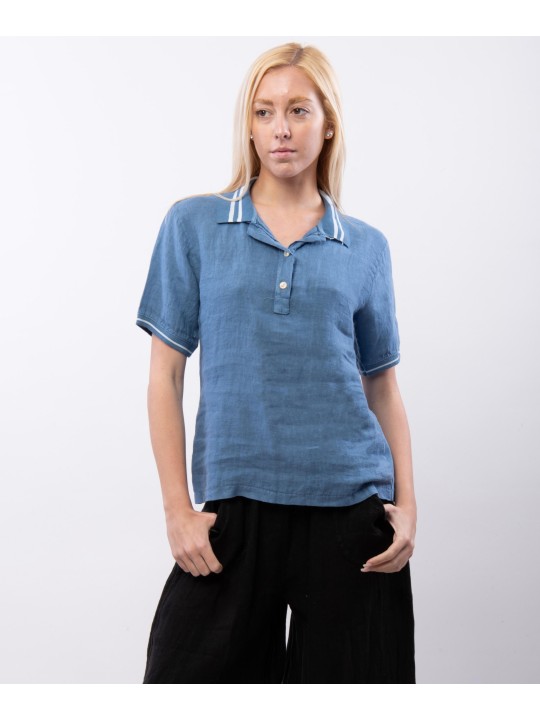 Polo Lino con Colletto a Righe