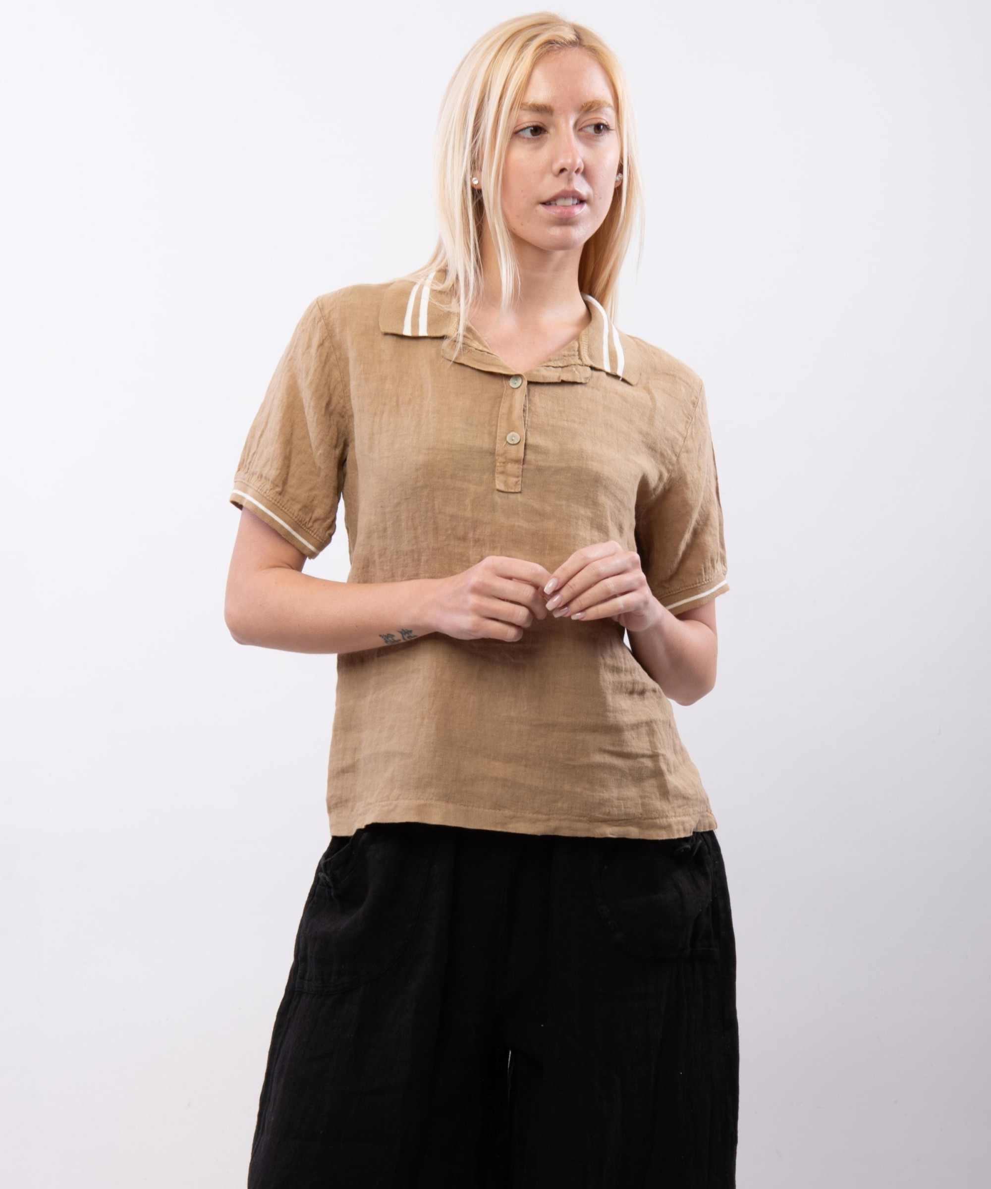 Polo Lino con Colletto a Righe