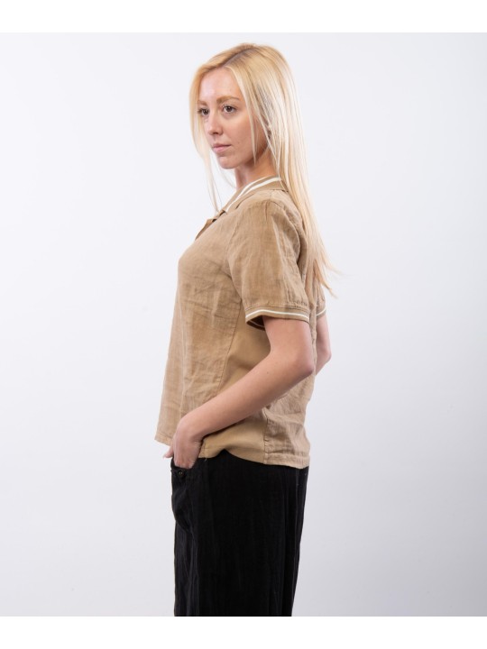 Polo Lino con Colletto a Righe