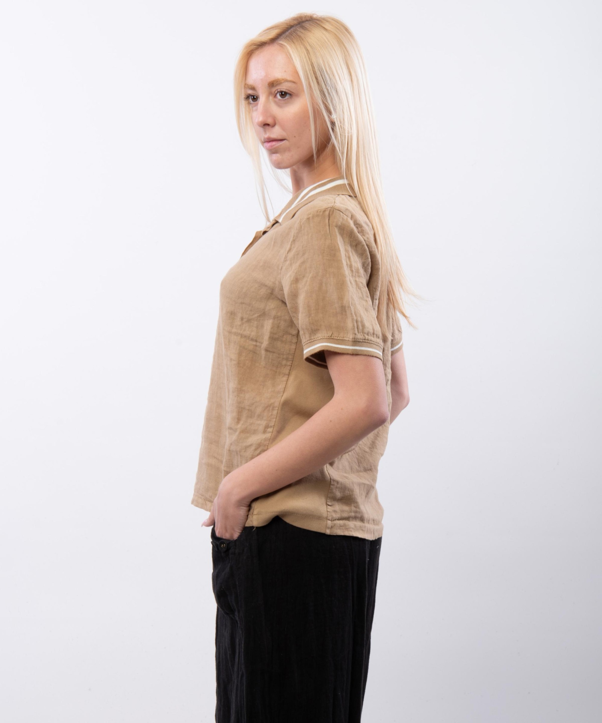 Polo Lino con Colletto a Righe