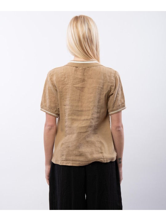 Polo Lino con Colletto a Righe