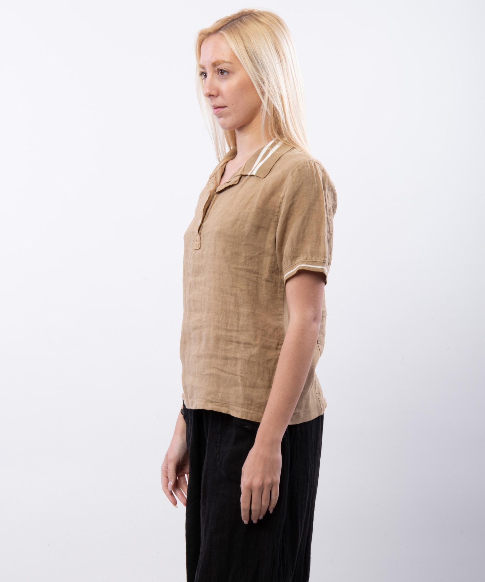 Polo Lino con Colletto a Righe