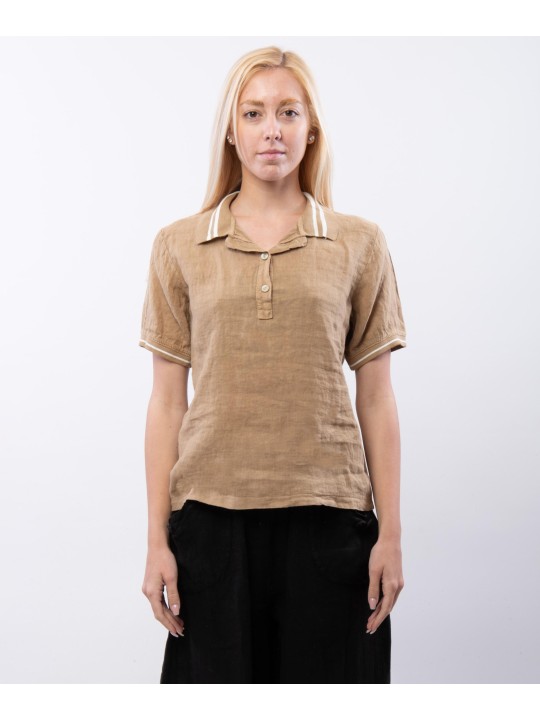 Polo Lino con Colletto a Righe