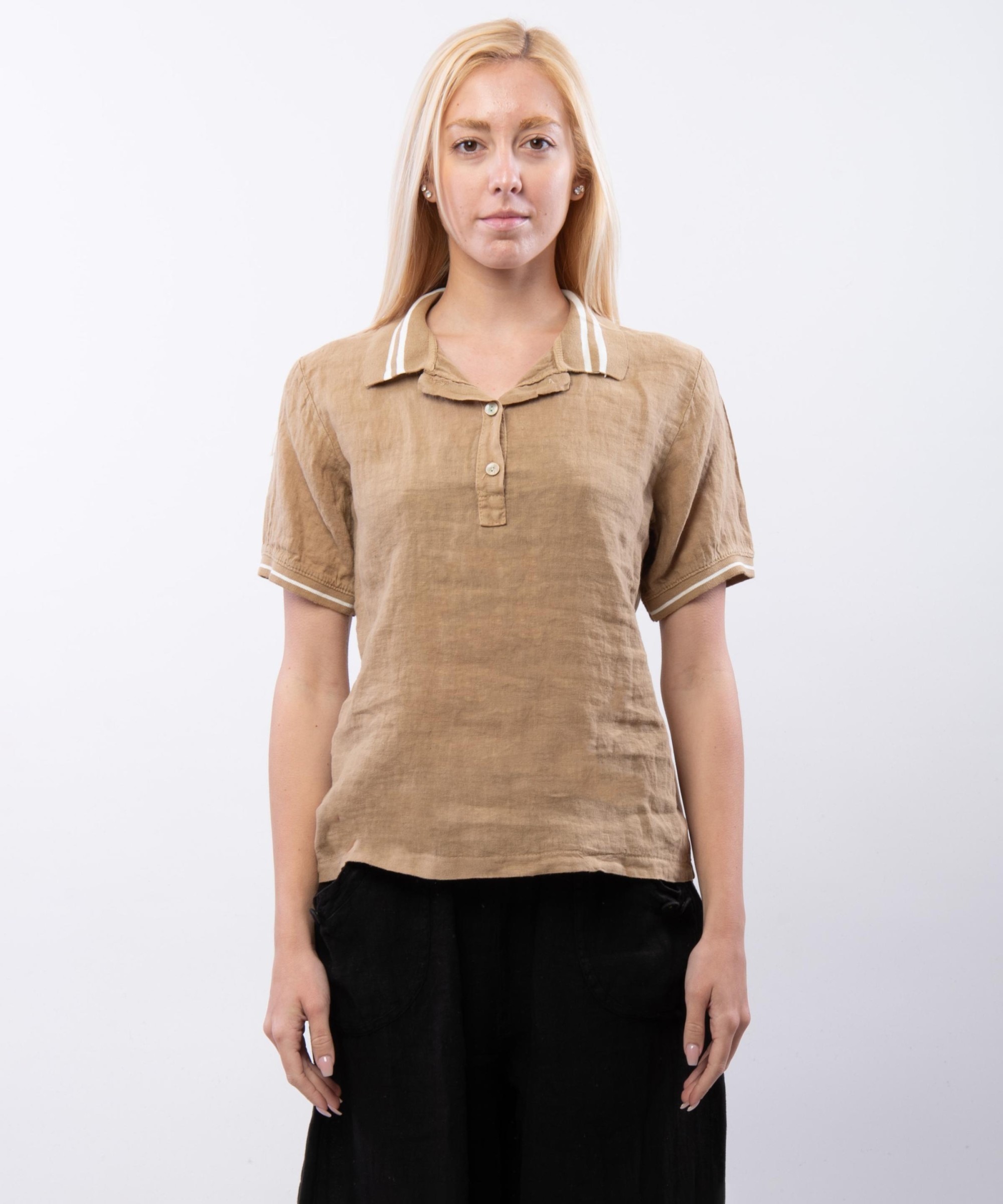 Polo Lino con Colletto a Righe