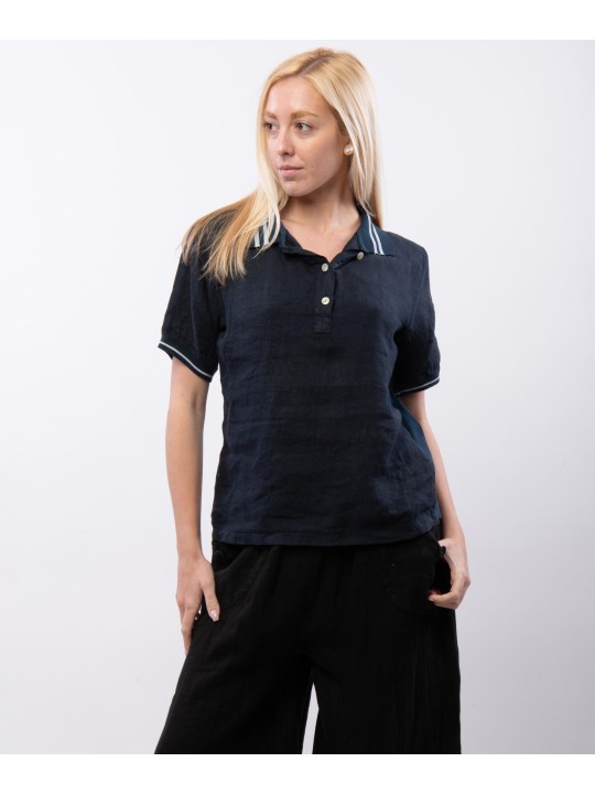 Polo Lino con Colletto a Righe