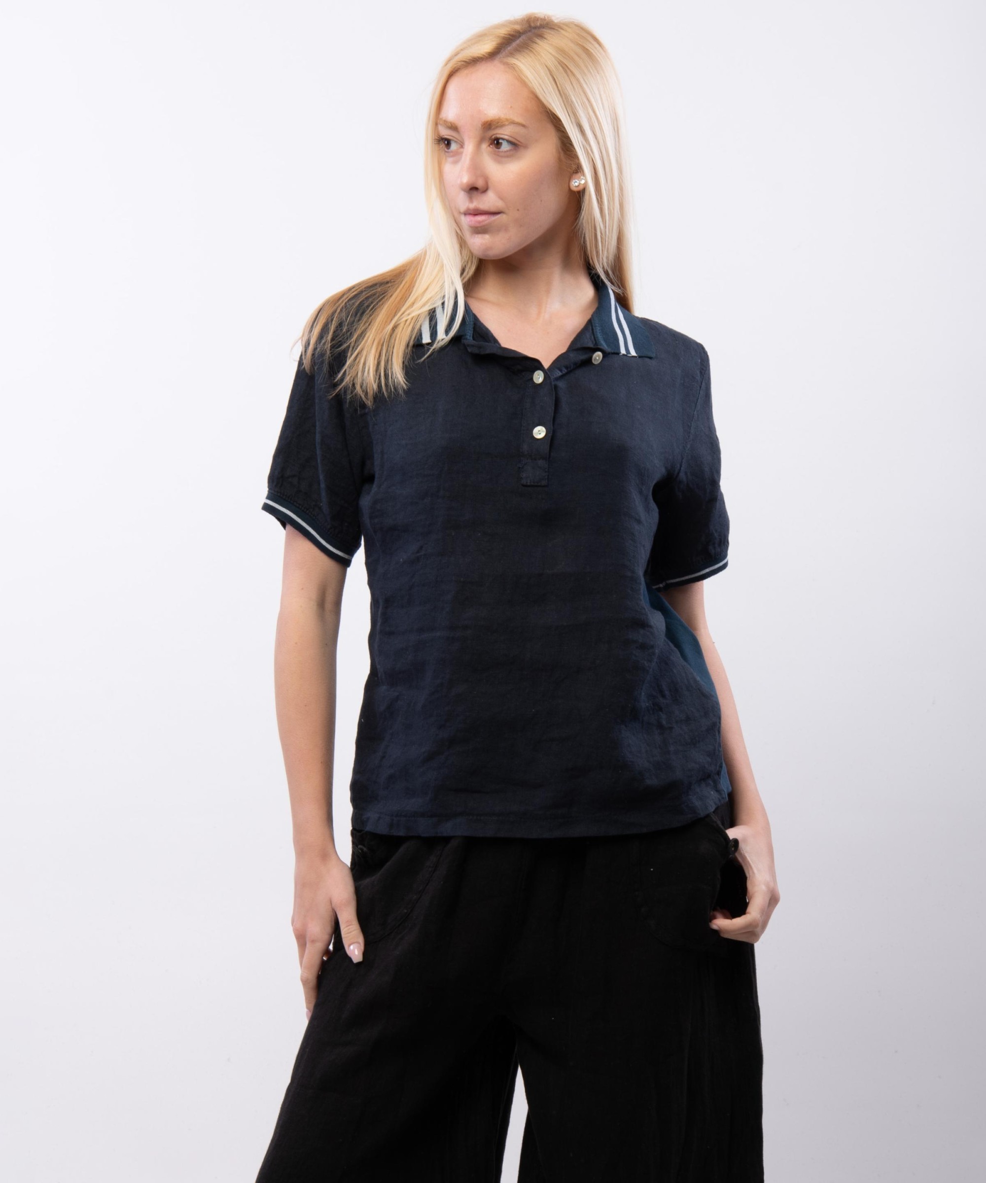Polo Lino con Colletto a Righe