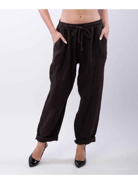 Pantaloni Dritti Lino con Elastico Plus