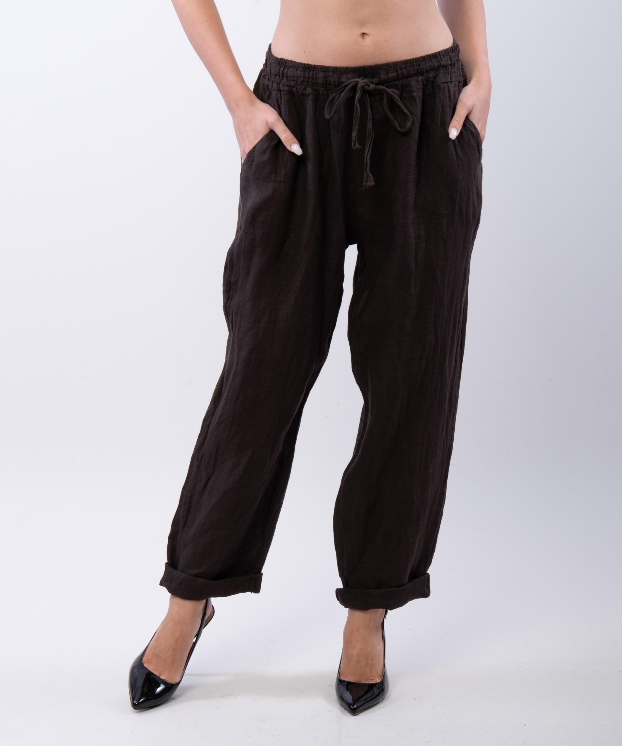 Pantaloni Dritti Lino con Elastico Plus