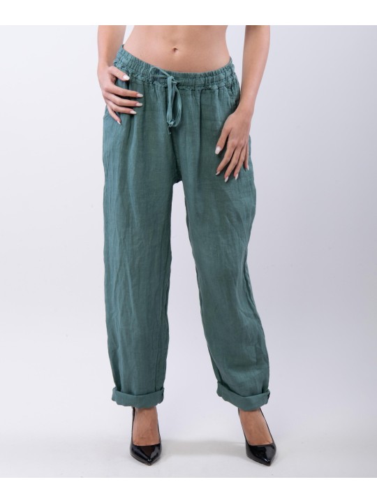 Pantaloni Dritti Lino con Elastico Plus
