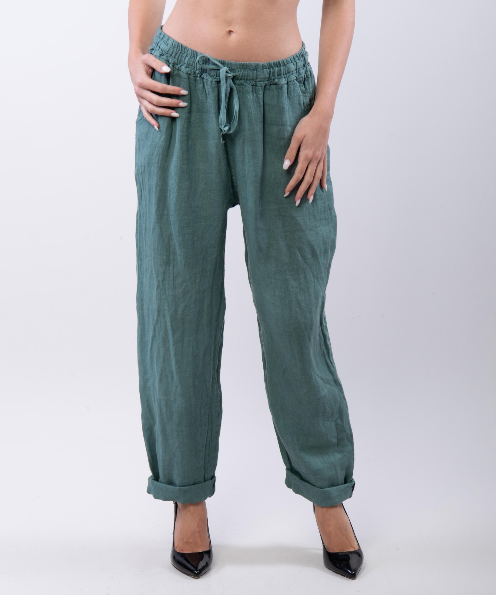Pantaloni Dritti Lino con Elastico Plus