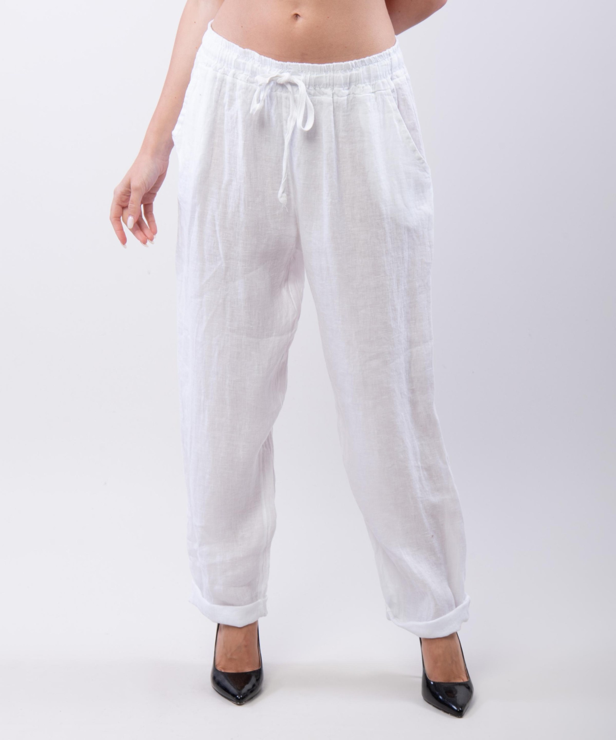 Pantaloni Dritti Lino con Elastico Plus