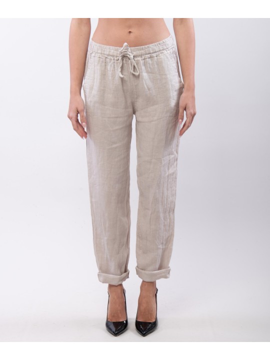 Pantaloni Dritti Lino con Elastico