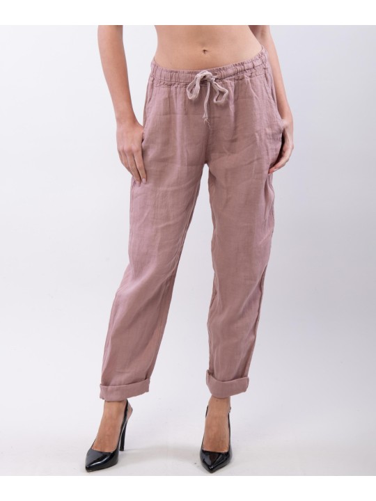 Pantaloni Dritti Lino con Elastico