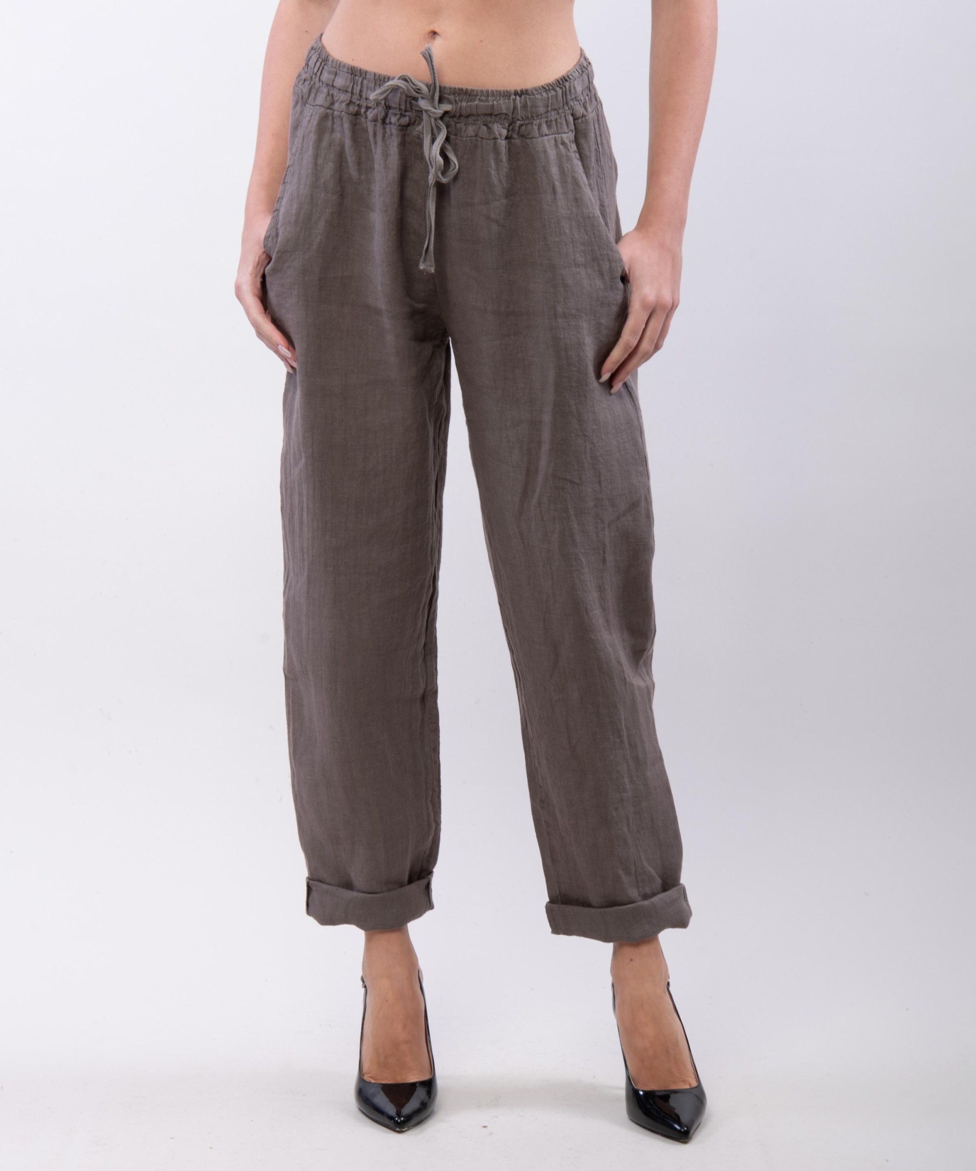 Pantaloni Dritti Lino con Elastico