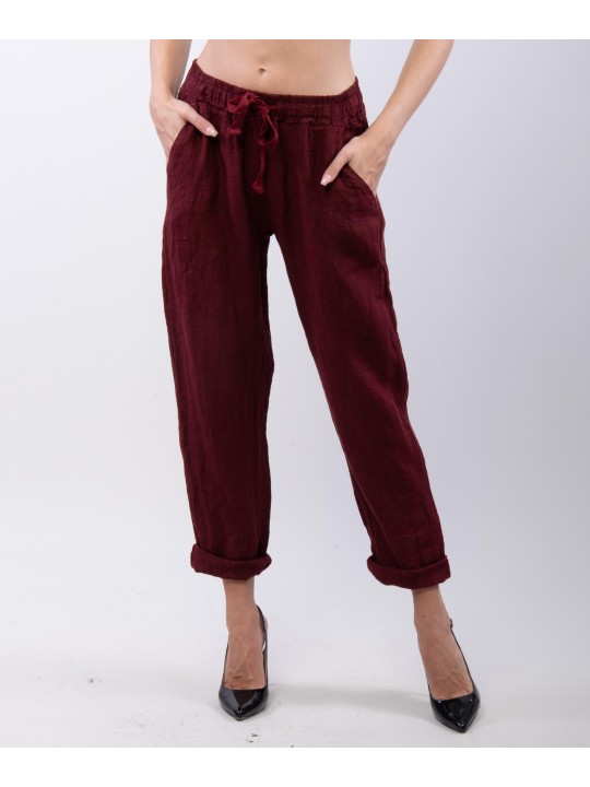 Pantaloni Dritti Lino con Elastico
