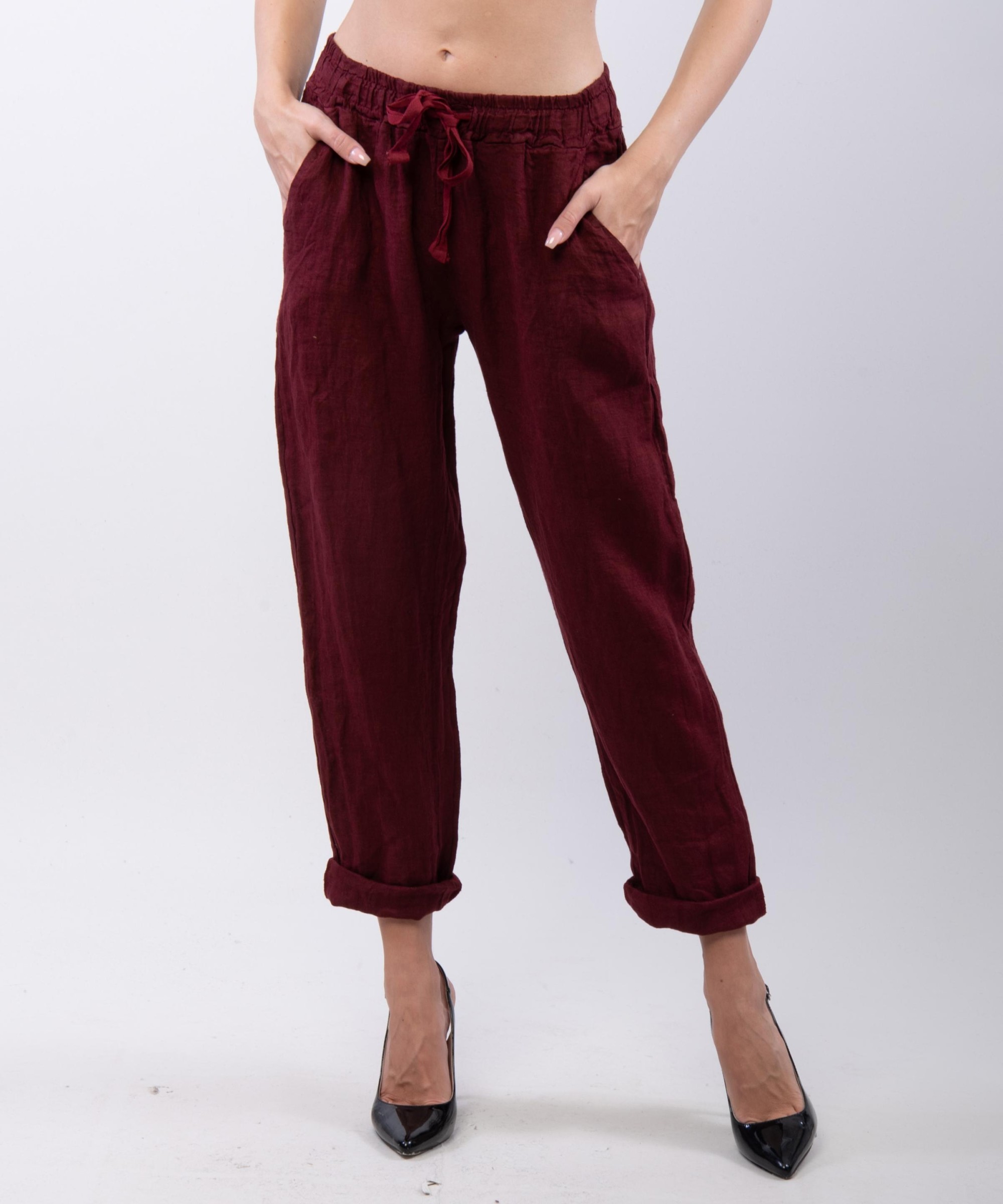 Pantaloni Dritti Lino con Elastico