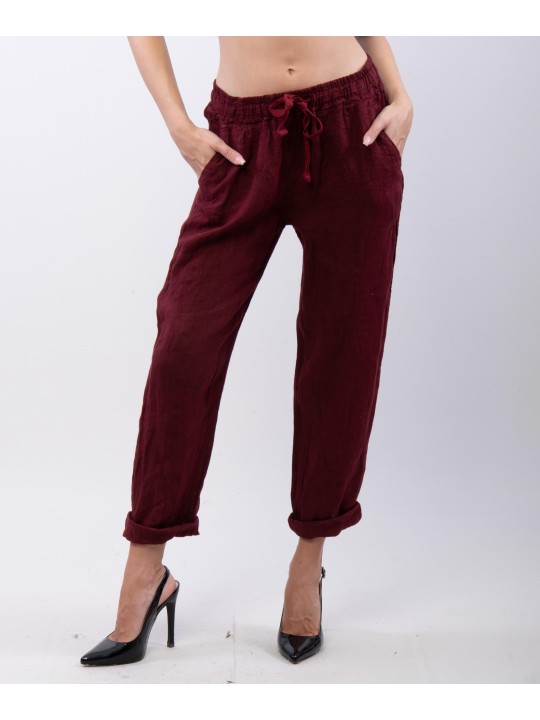 Pantaloni Dritti Lino con Elastico