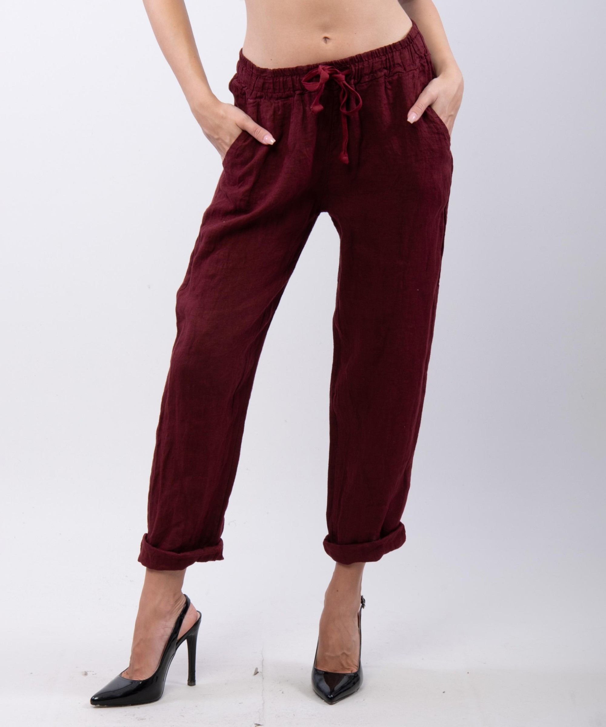 Pantaloni Dritti Lino con Elastico