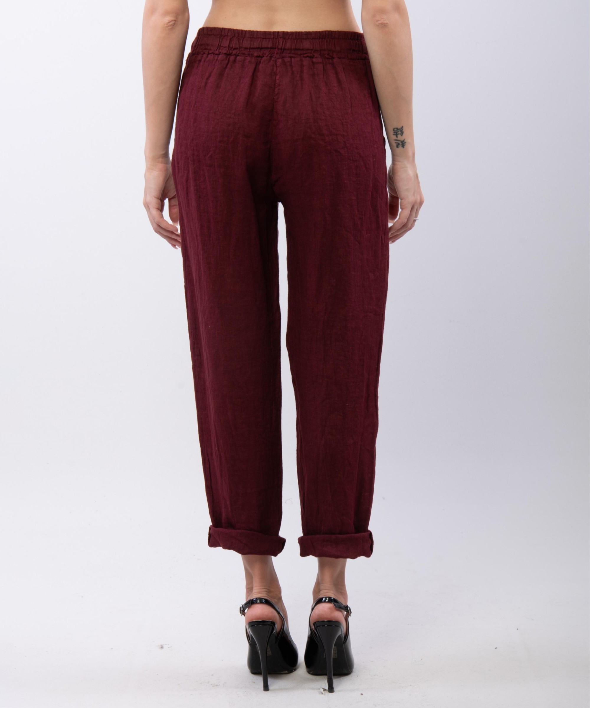 Pantaloni Dritti Lino con Elastico