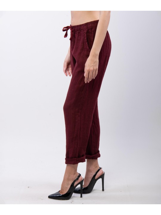 Pantaloni Dritti Lino con Elastico