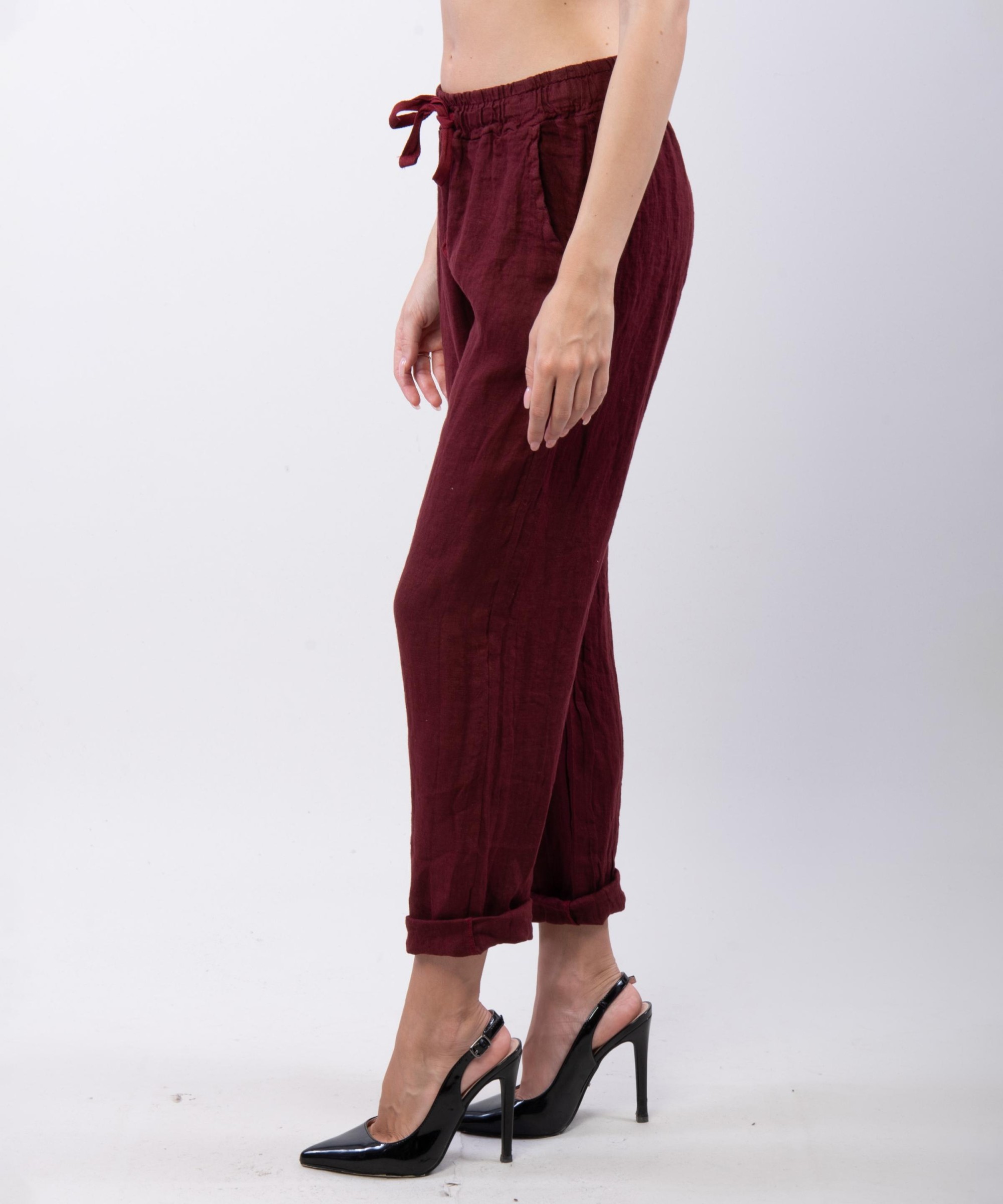 Pantaloni Dritti Lino con Elastico