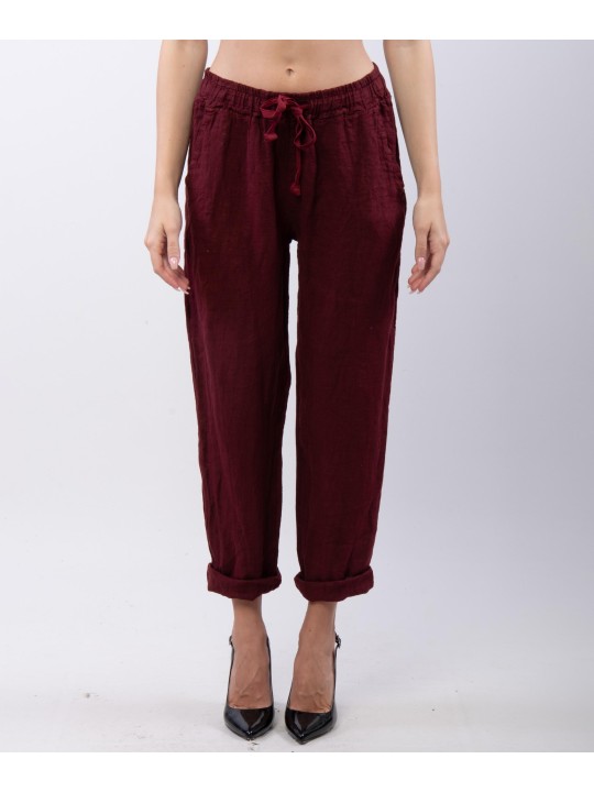 Pantaloni Dritti Lino con Elastico