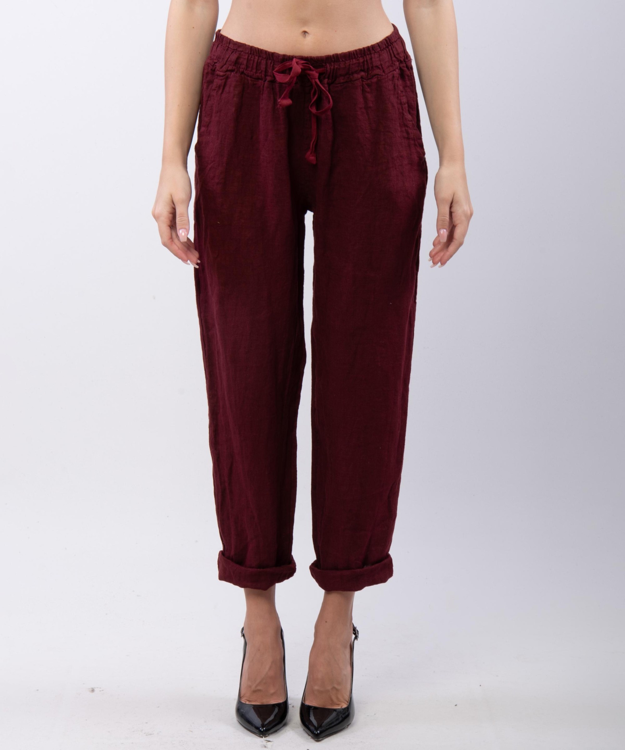 Pantaloni Dritti Lino con Elastico