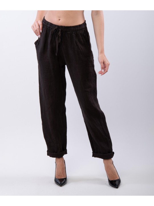 Pantaloni Dritti Lino con Elastico