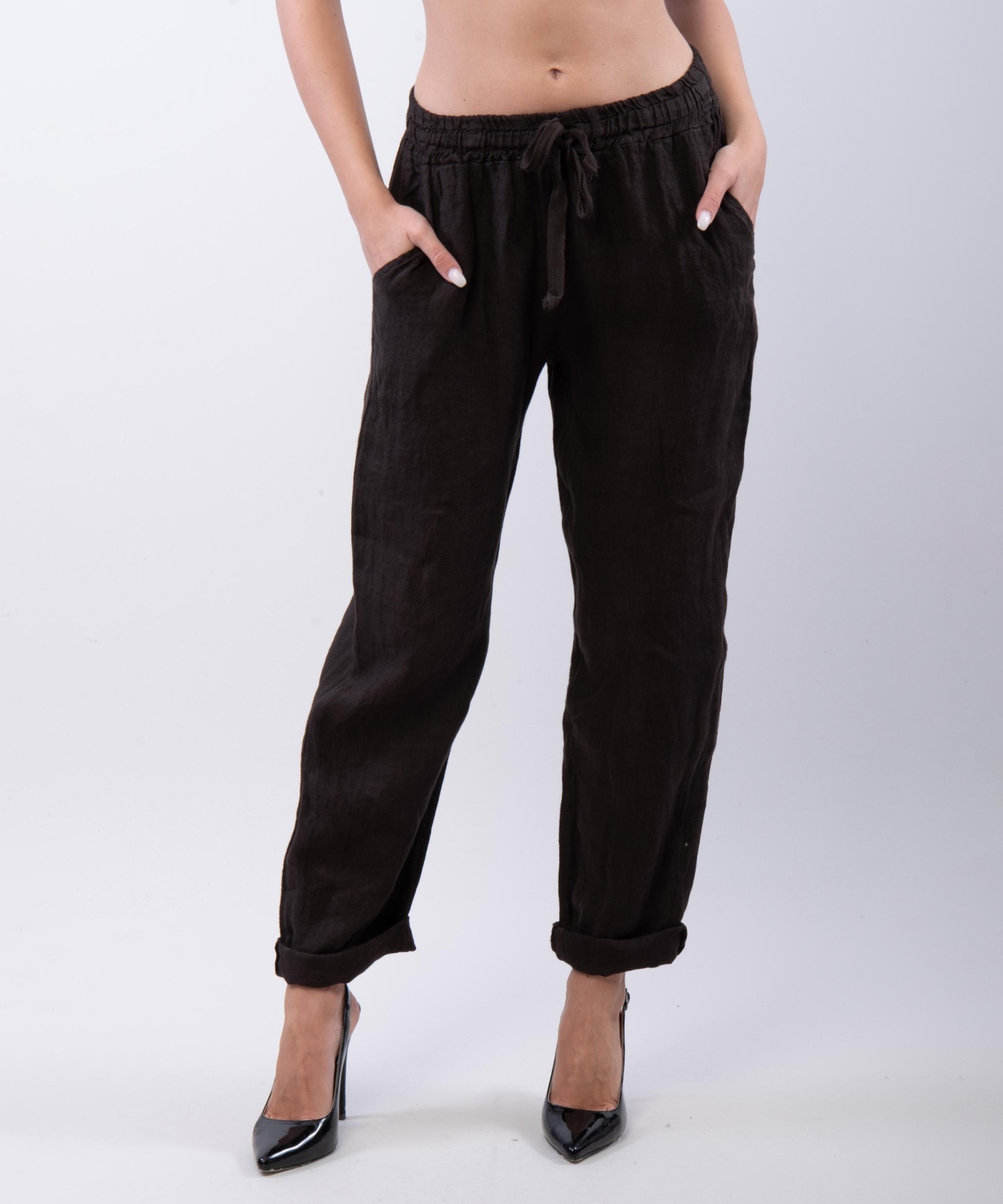 Pantaloni Dritti Lino con Elastico