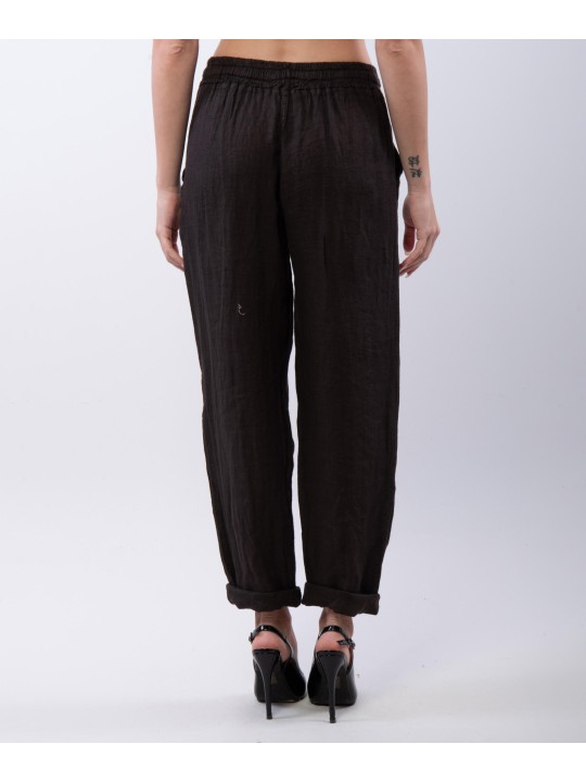 Pantaloni Dritti Lino con Elastico