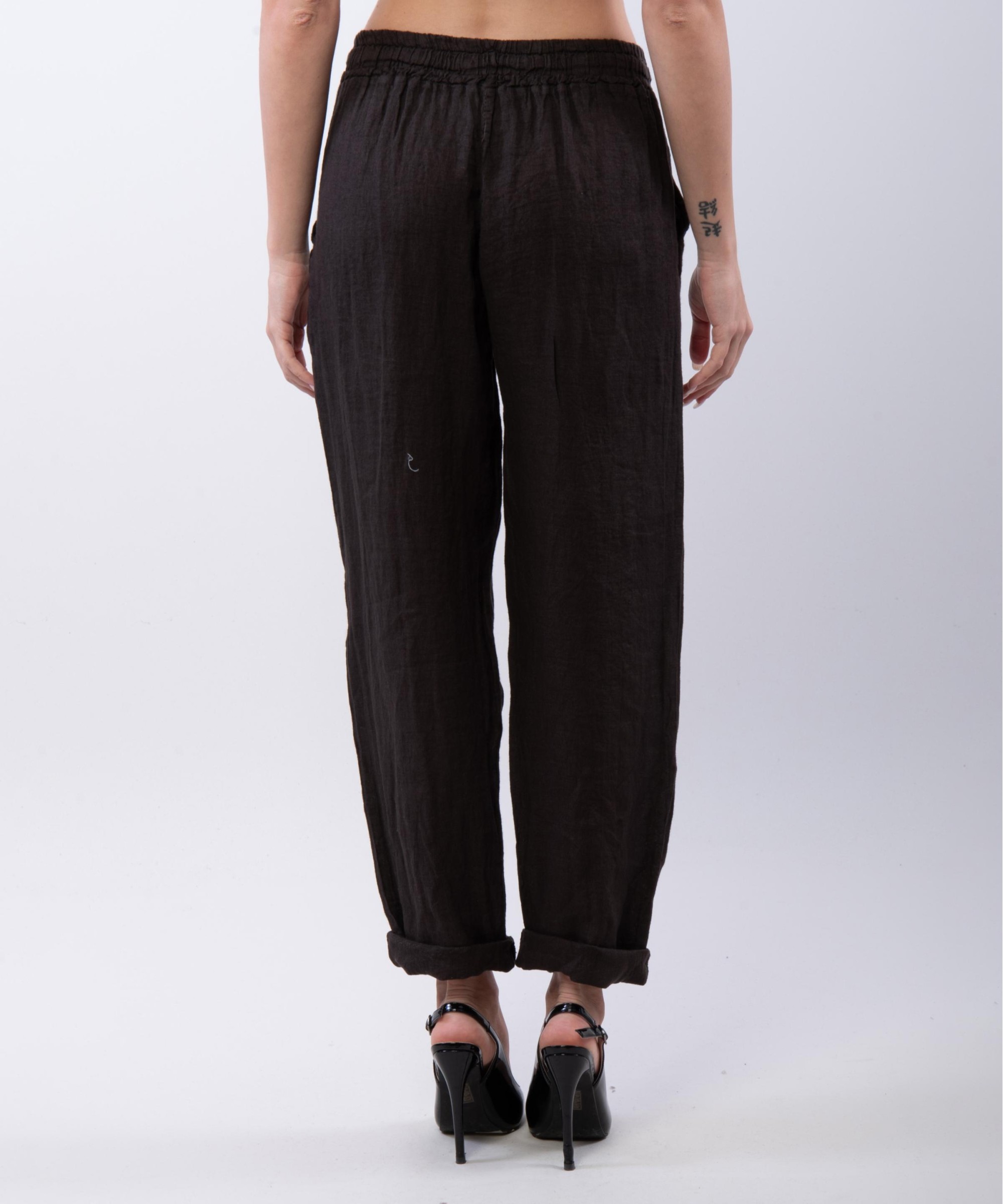 Pantaloni Dritti Lino con Elastico