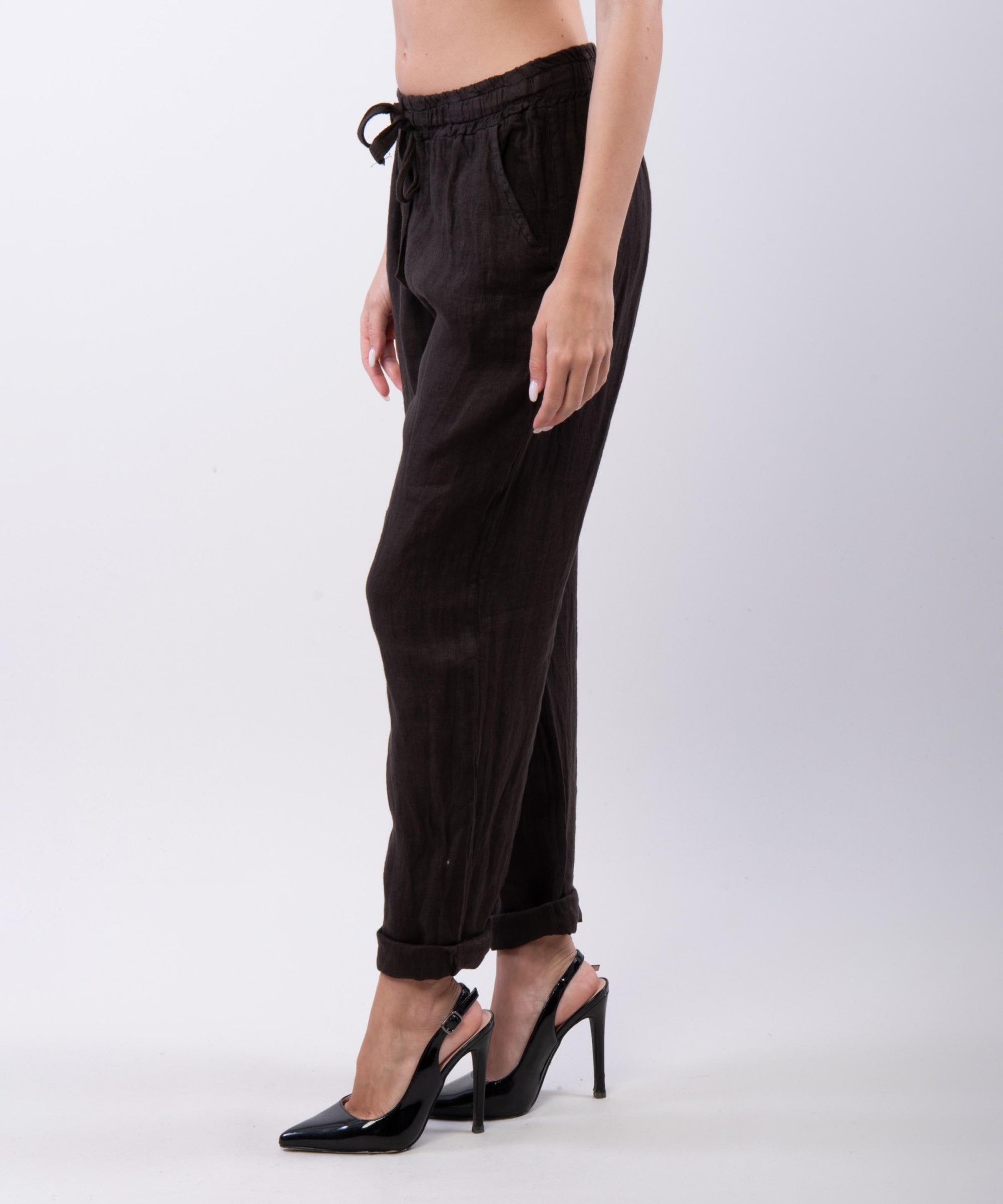 Pantaloni Dritti Lino con Elastico