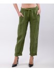 Pantaloni Dritti Lino con Elastico