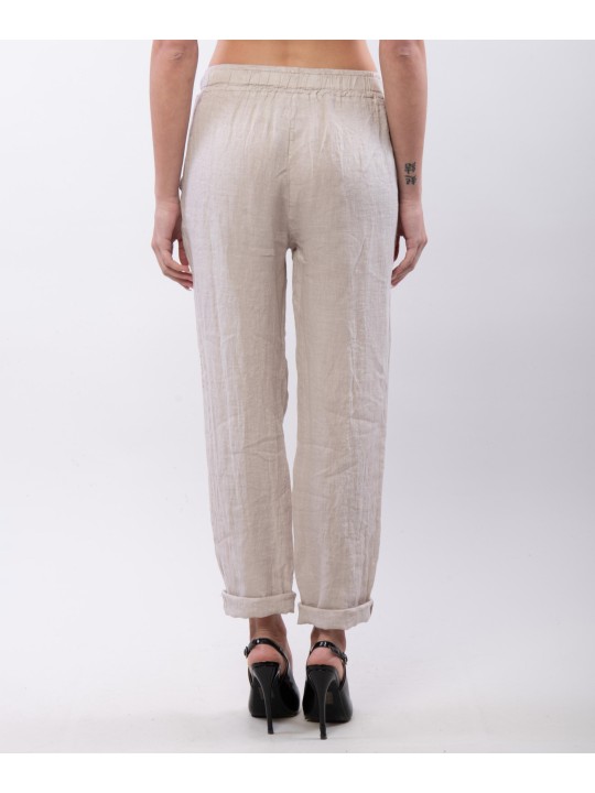 Pantaloni Dritti Lino con Elastico