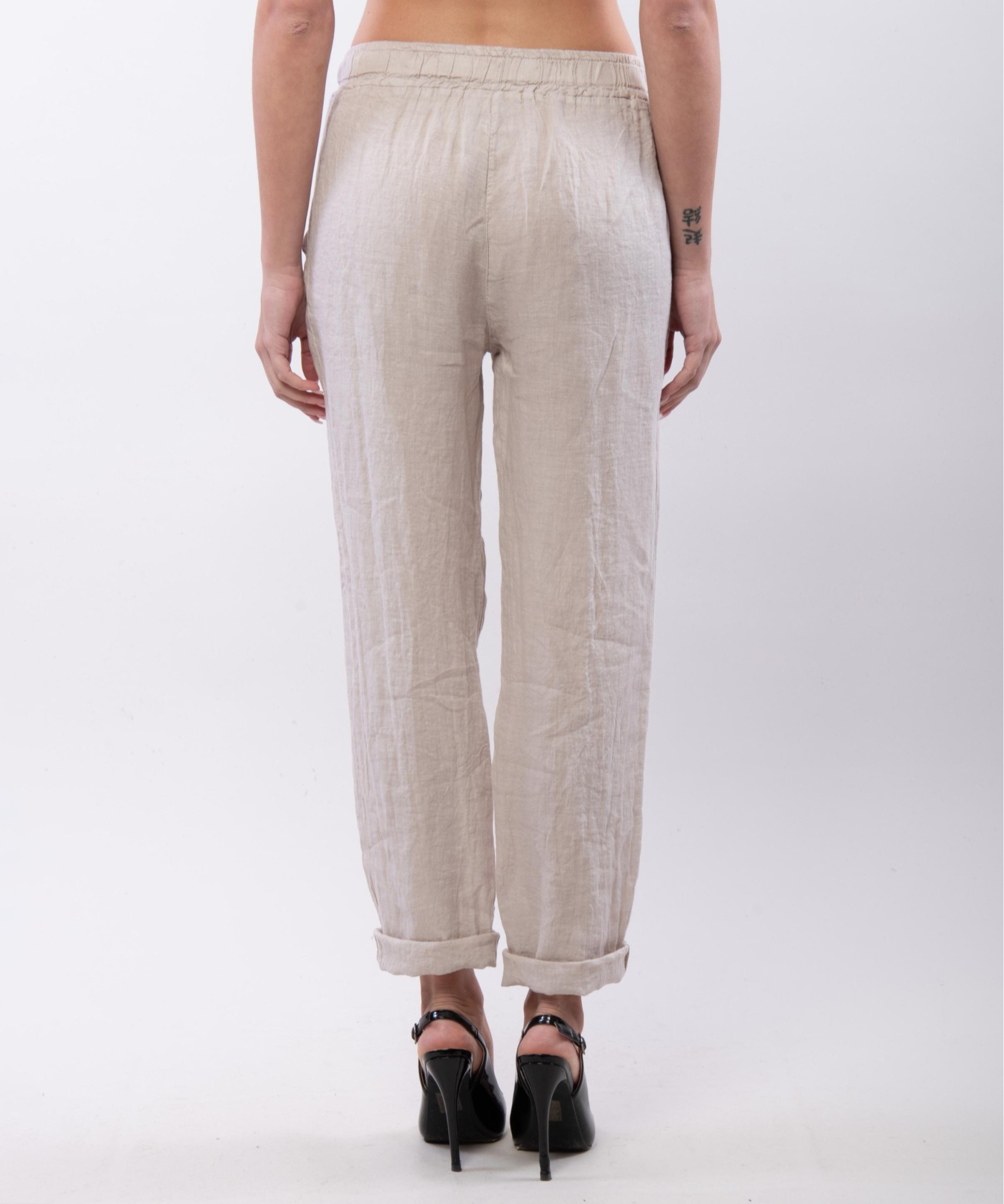 Pantaloni Dritti Lino con Elastico