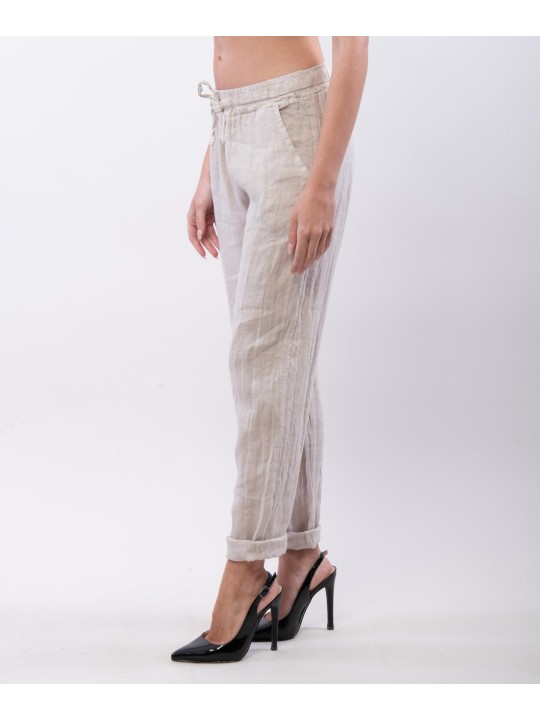 Pantaloni Dritti Lino con Elastico