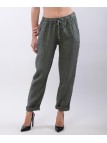 Pantaloni Dritti Lino con Elastico