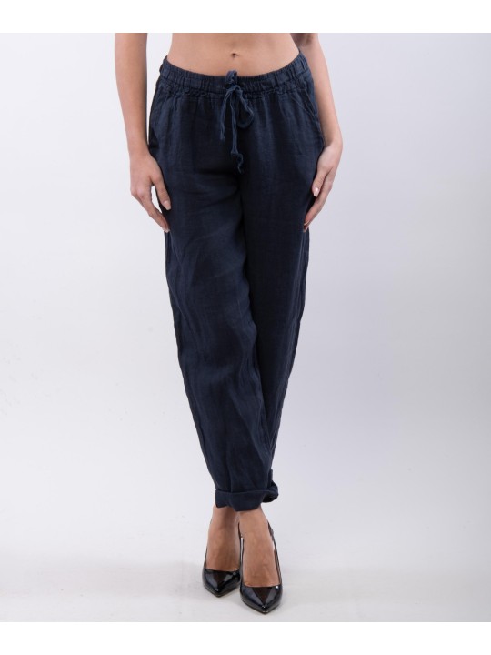 Pantaloni Dritti Lino con Elastico