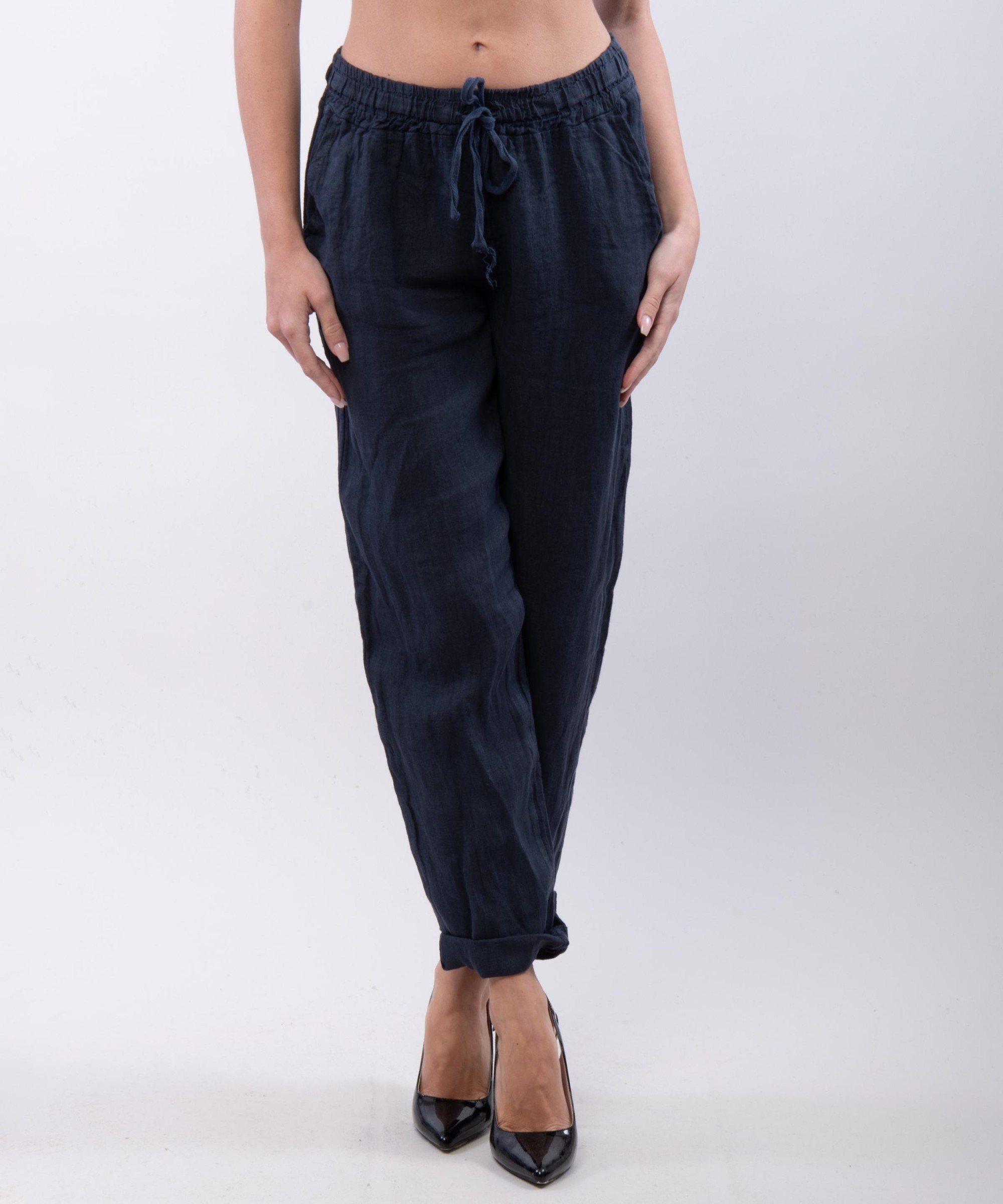 Pantaloni Dritti Lino con Elastico