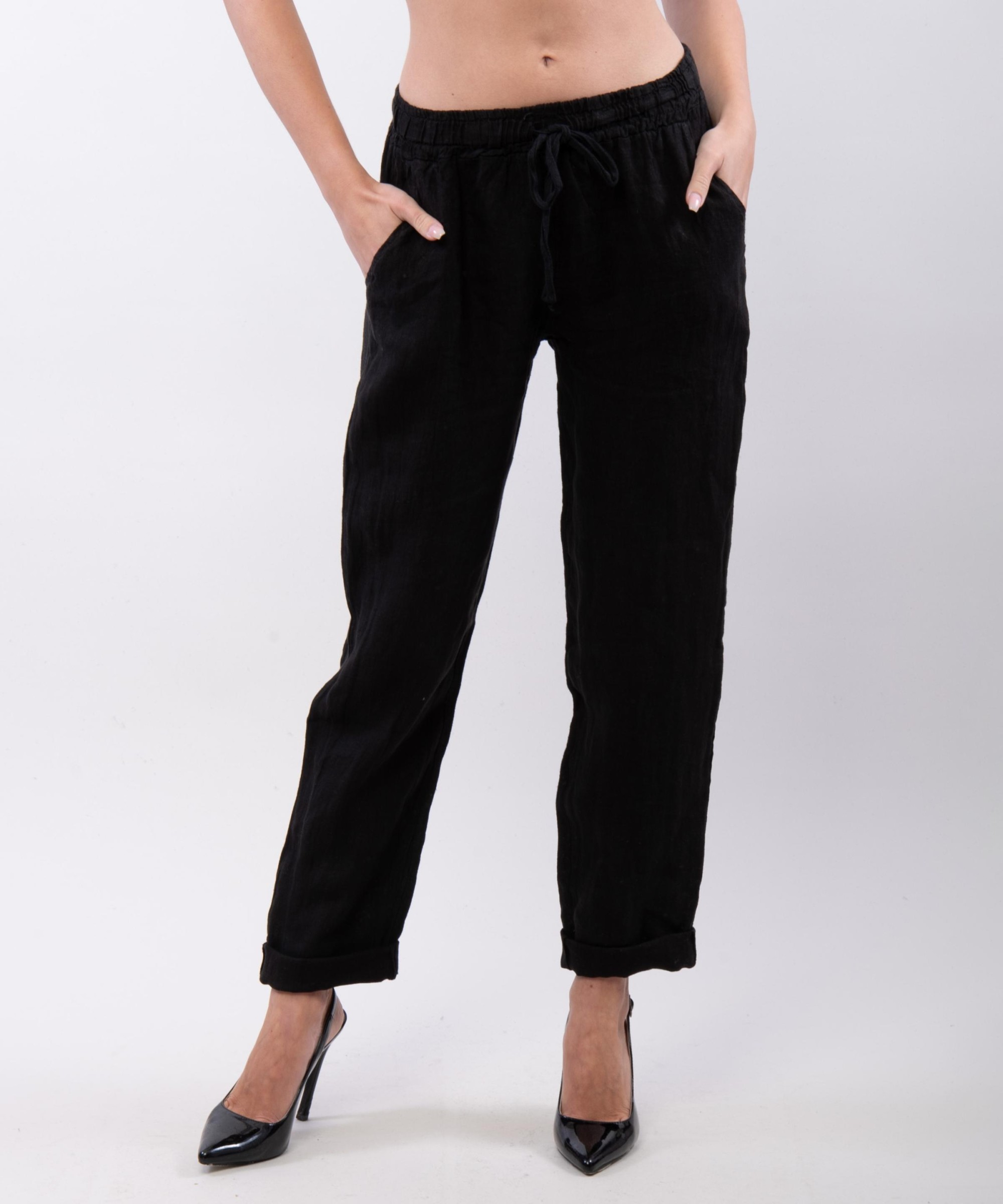 Pantaloni Dritti Lino con Elastico