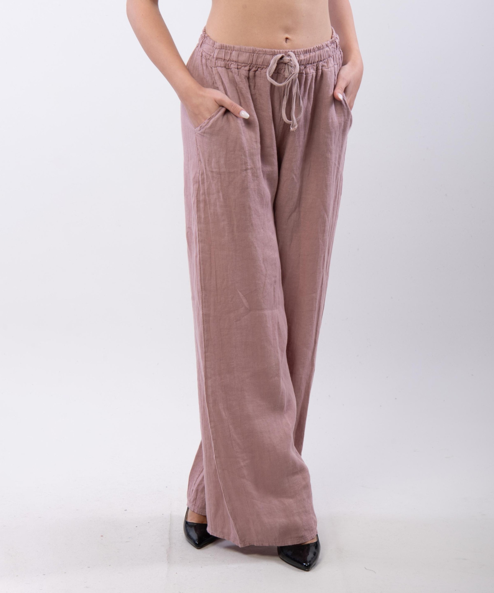 Pantalone Lino a Palazzo con Nastro