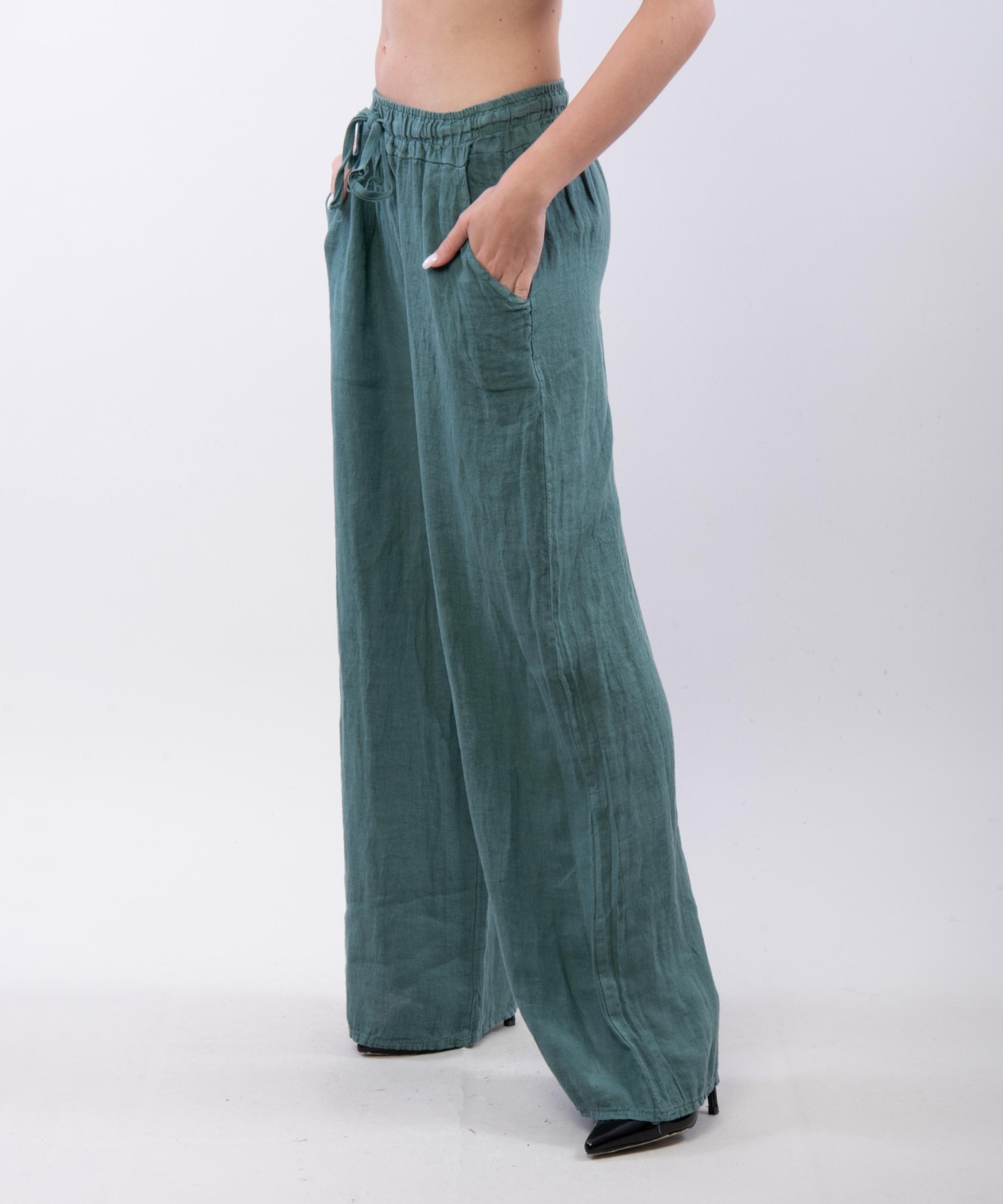 Pantalone Lino a Palazzo con Nastro