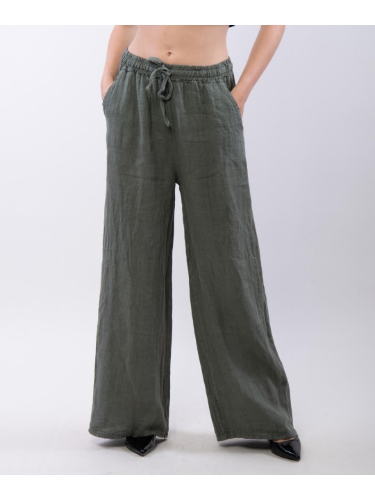 Pantalone Lino a Palazzo con Nastro