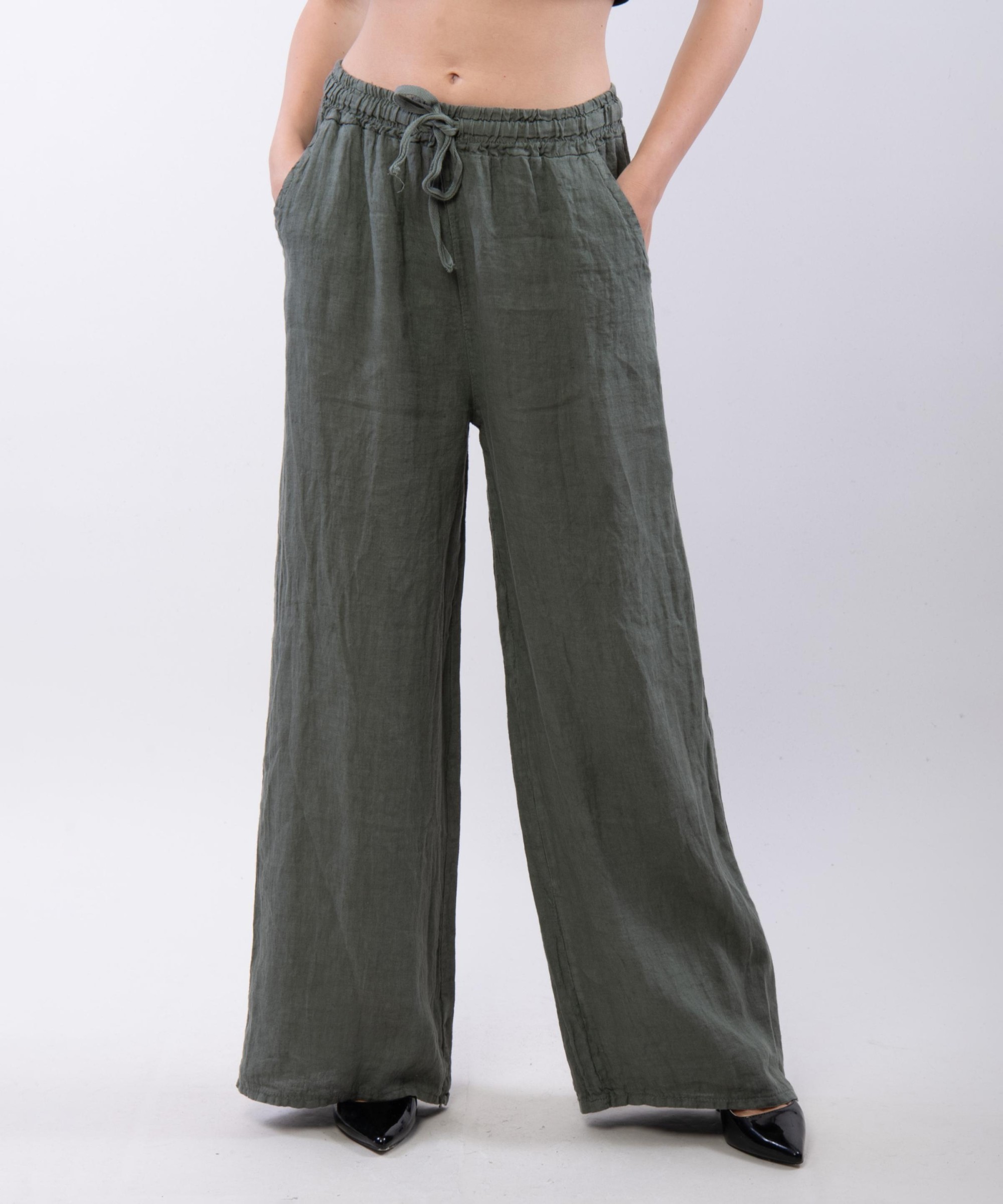 Pantalone Lino a Palazzo con Nastro