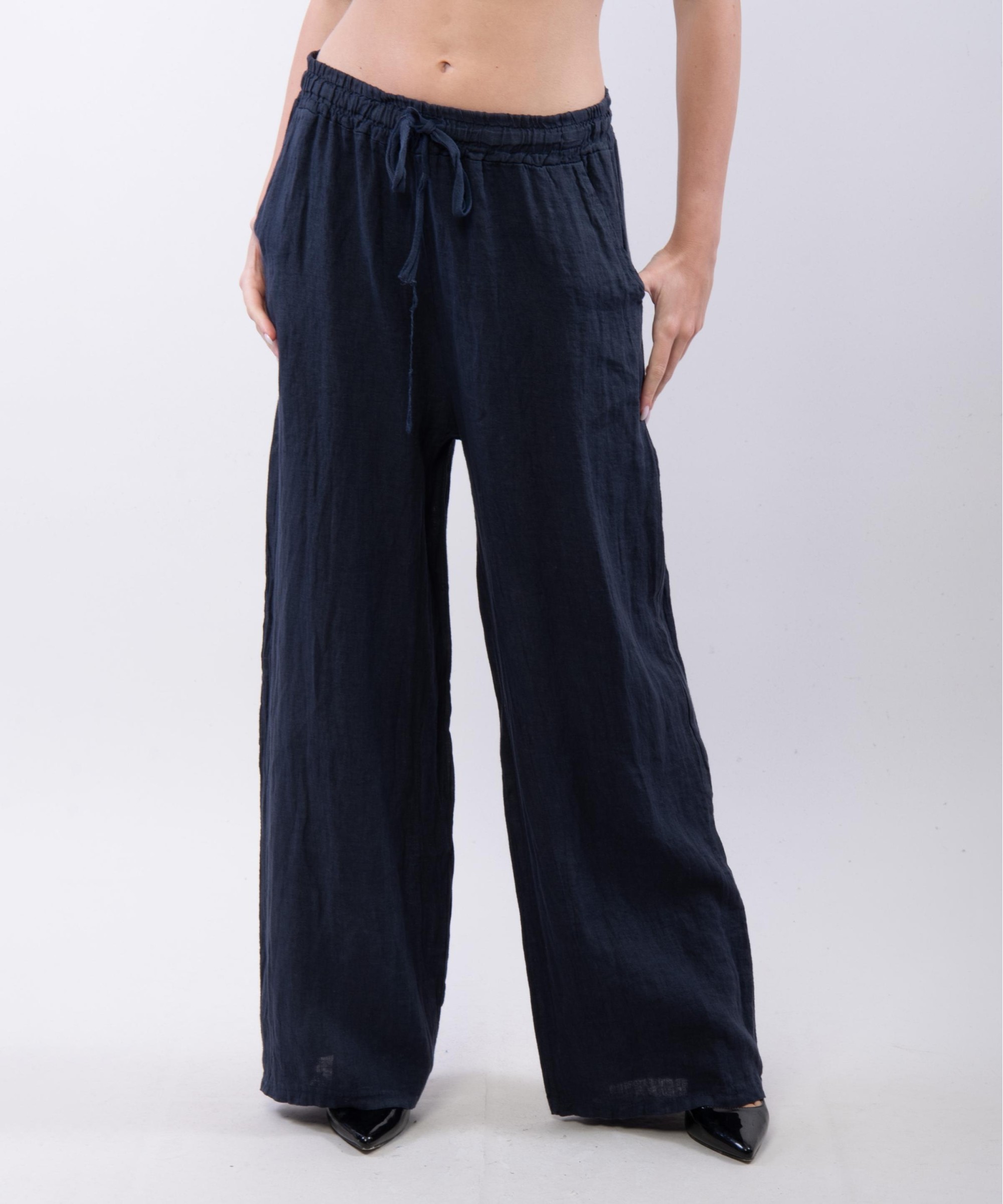 Pantalone Lino a Palazzo con Nastro