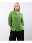 Camicia Lino Mezza Manica con Colletto orlo ricamato